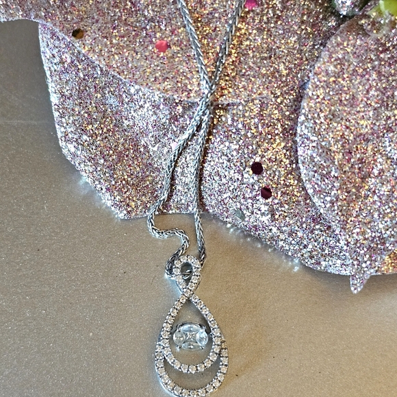 14K White Gold Floating Center Diamond Necklace - Picture 6 of 8